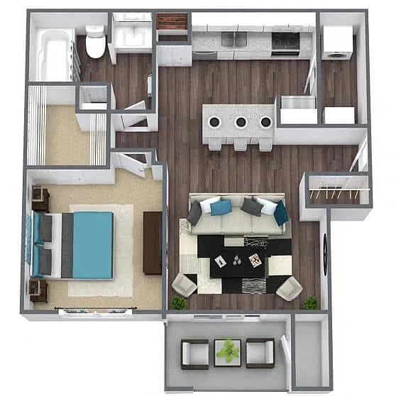 Floor plan A1: 1 Bed 1 Bath