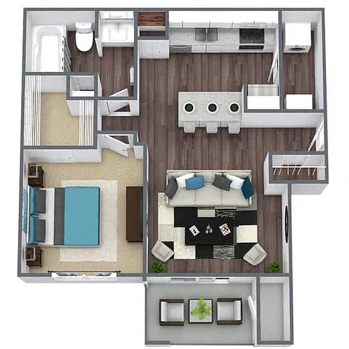 Floor plan A1: 1 Bed 1 Bath