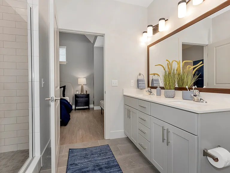 Bathroom with Dual Vanity and Glass Shower