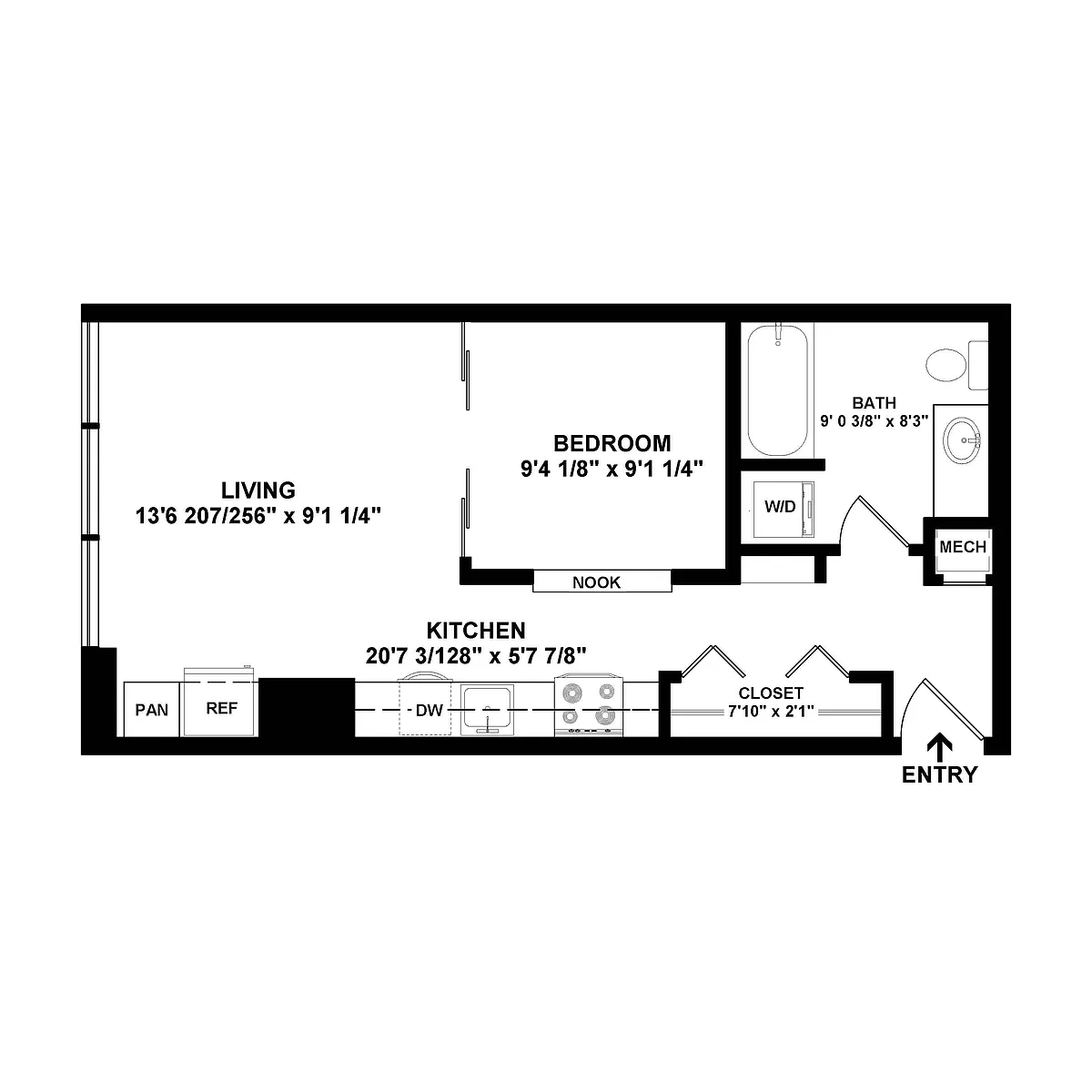 Floor plan 1 Bed/1 Bath Urban-e7.1