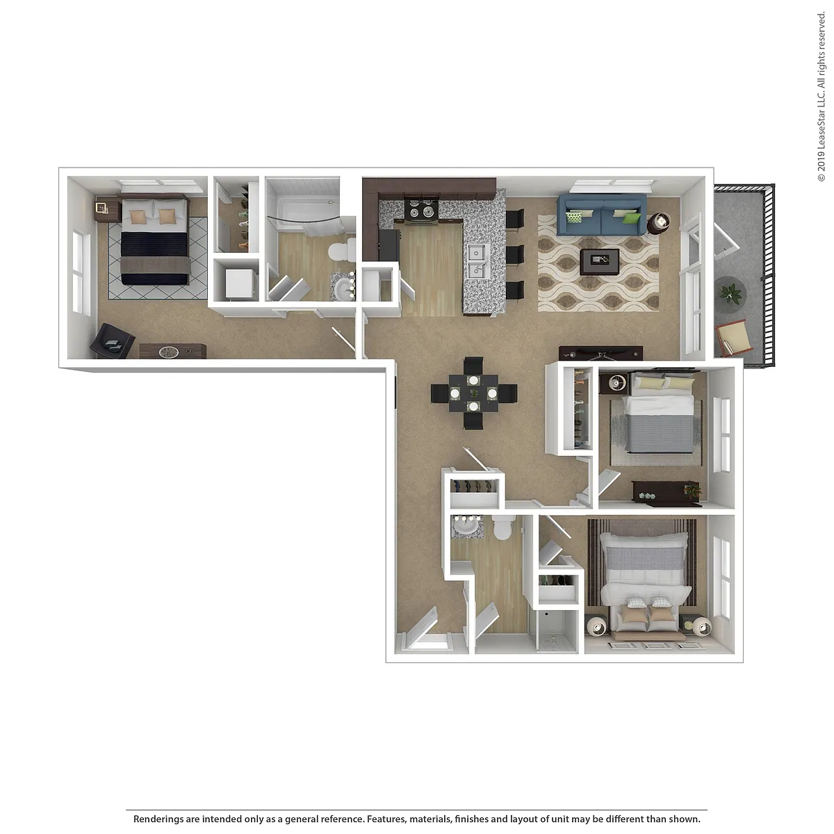 Floor plan Three Bedroom Two Bath C2.2
