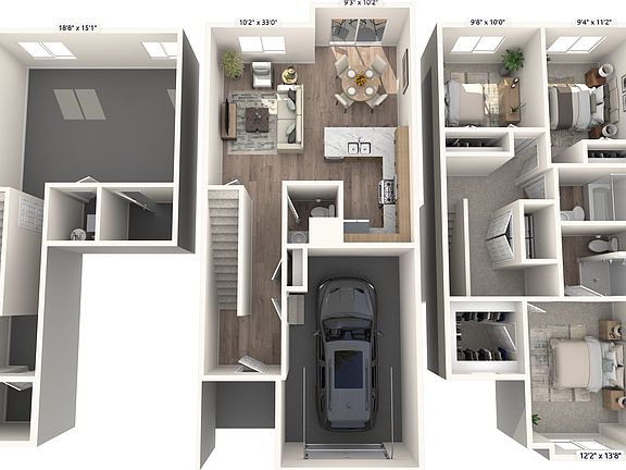 3-bedroom townhome layout (does not include basement bedroom)