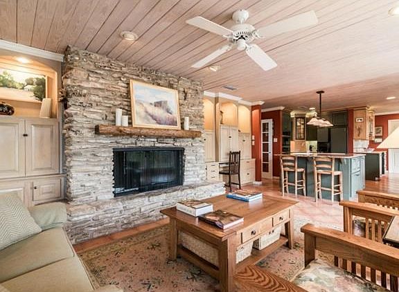Open family room with custom built-ins