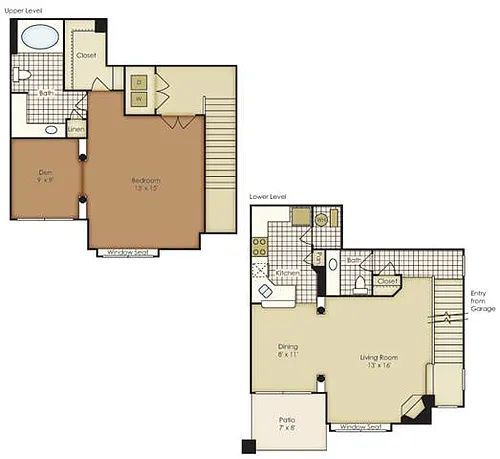 Floor plan One Bedroom Townhome with Den 1A2TNAGU-2A2TNAGU-1A