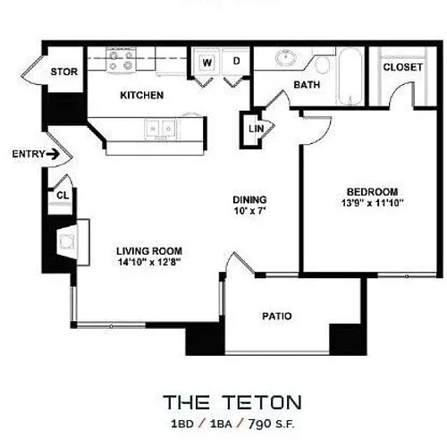 Floor plan 1x1 790 sq ft