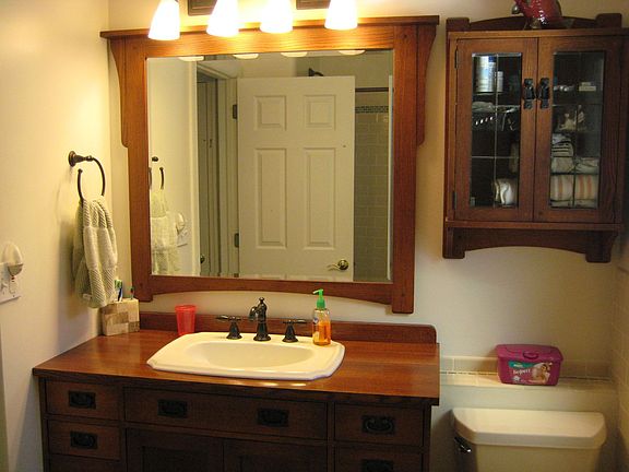 bathroom with solid oak vanity set