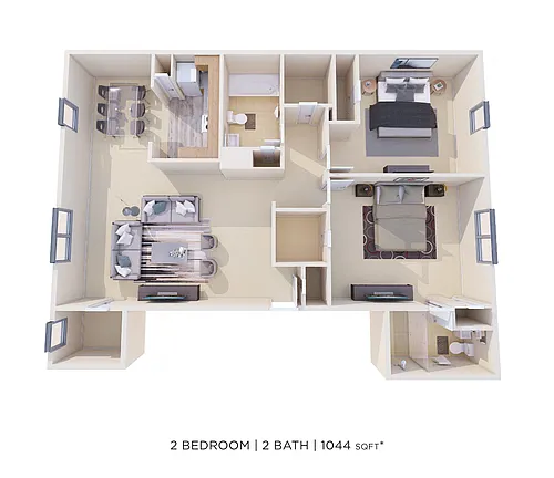 Floor plan Two Bedroom 2 Bath - 1,044 sqft