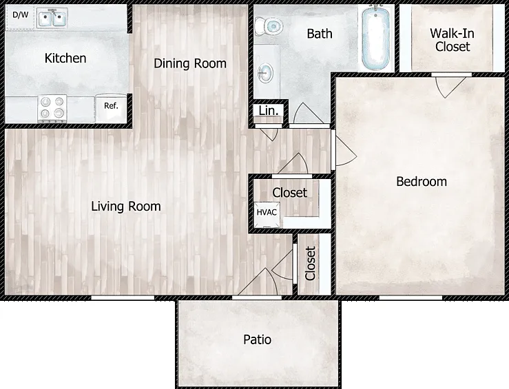 One Bedroom Floorplan Diagram