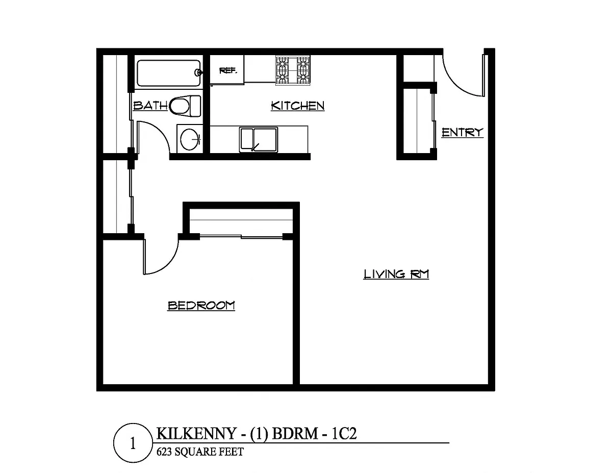 Floor plan One Bedroom 1C2