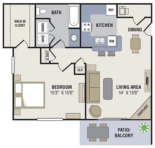 Floor plan 1 Bedroom, 1 Bathroom A