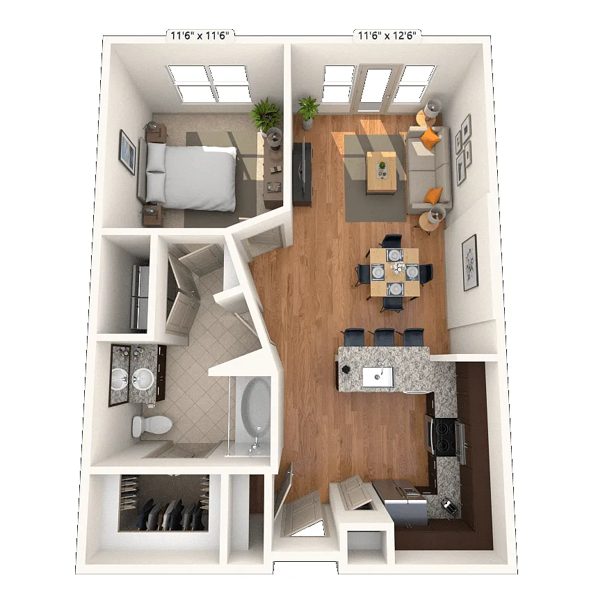 Floor plan Traditional 1x1 747-846 SF