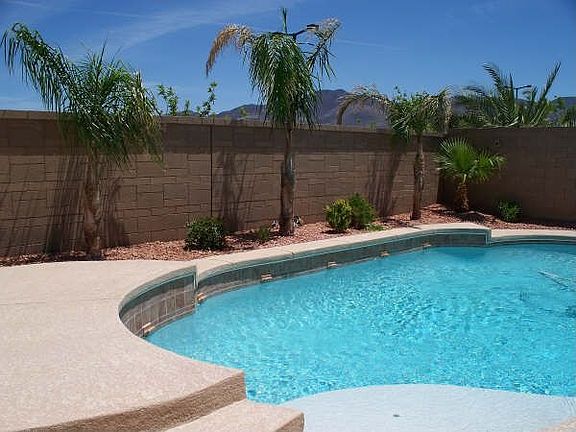 pool, deck, mountains
