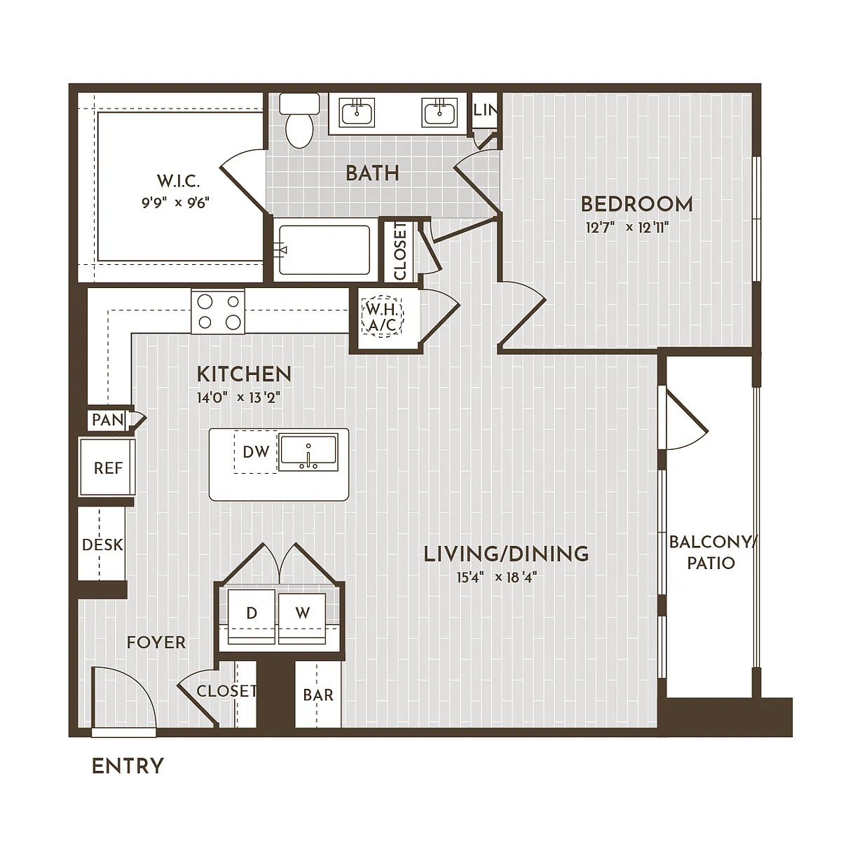 Floor plan 1BR 1BA (949 SF)