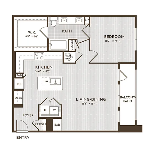 Floor plan 1BR 1BA (949 SF)