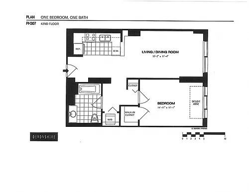 Floor plan 1 Bed_1 Bath Penthouse-ph307