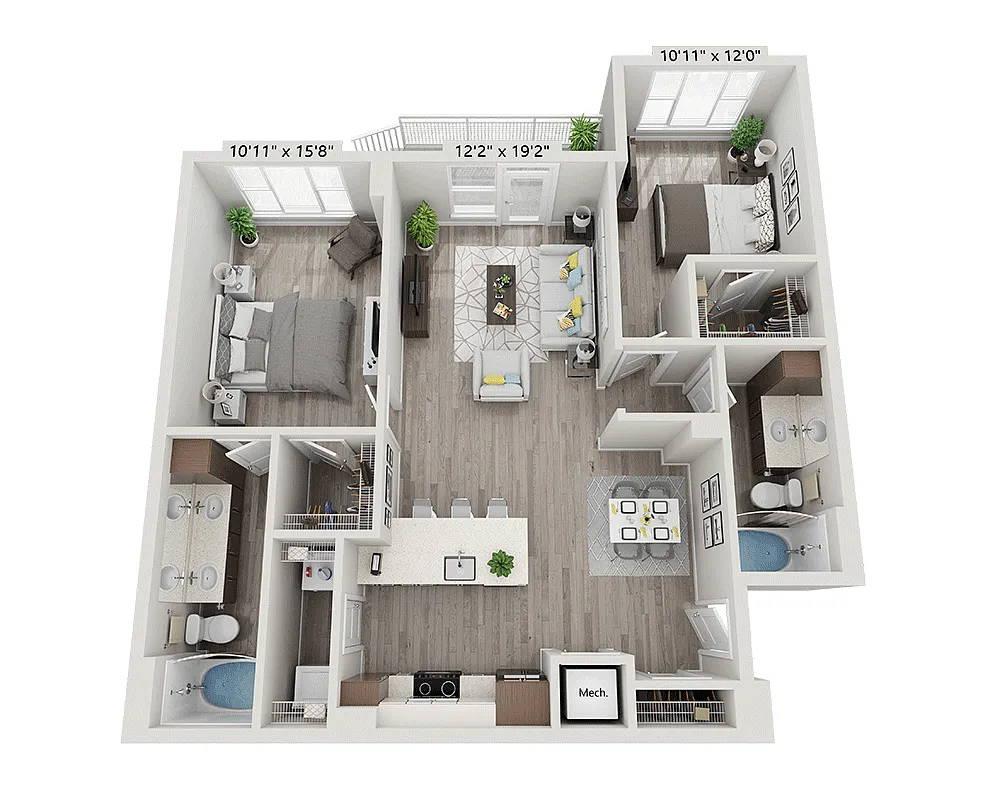 Floor plan Two Bedroom B2J