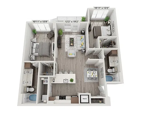 Floor plan Two Bedroom B2J