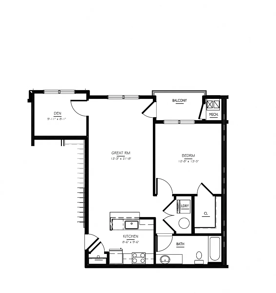 Floor plan 1 Bed/1 Bath-A-7 Phase IV