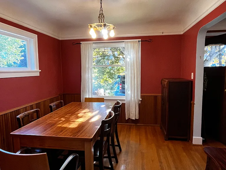Leaded glass windows and lighting are original to the 1926s house