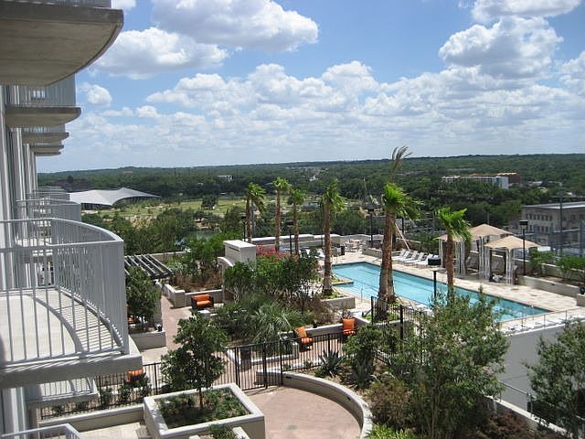 view from balcony over pool deck