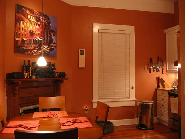 Dining area, kitchen.