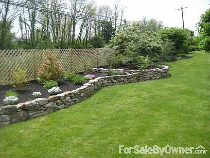The landscaped backyard