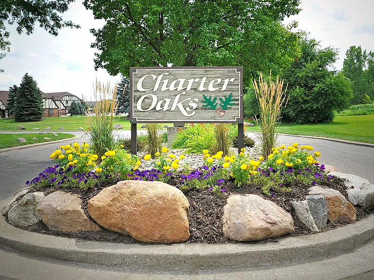 Entry sign at Charter Oak Apartments, Davison, Michigan
