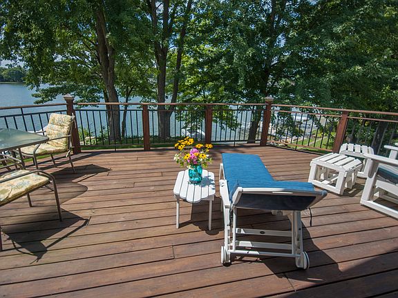 Large deck overlooks lake