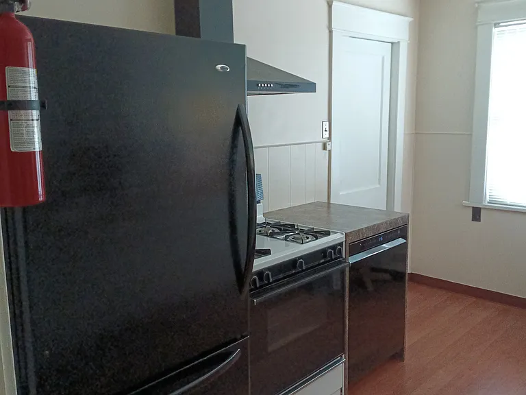 Kitchen swing door to dining room