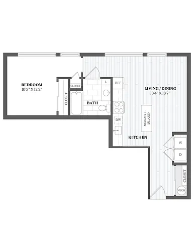 Floor plan 1 Bed/1 Bath-A3 335 Orange