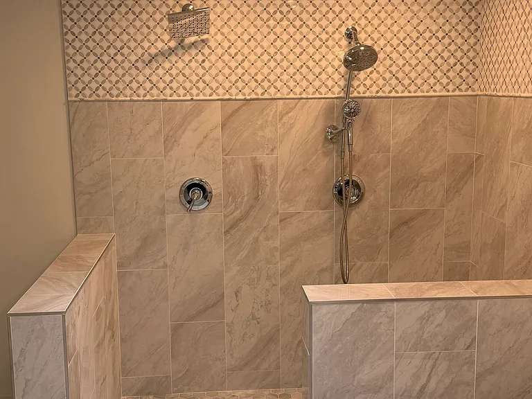 Primary Bath Shower with Bench Seating / Low Curb