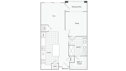 Floor plan 1 Bed 1 Bath Washer Dryer A