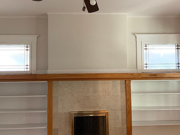 Fireplace and side shelves