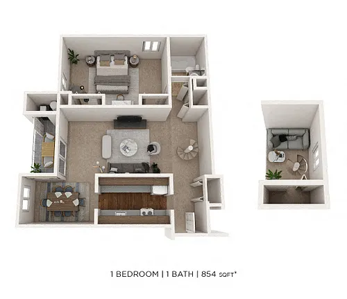 Floor plan One Bedroom Loft - 854 sqft
