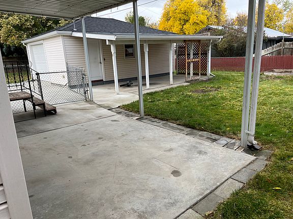 Back patio and detached garage