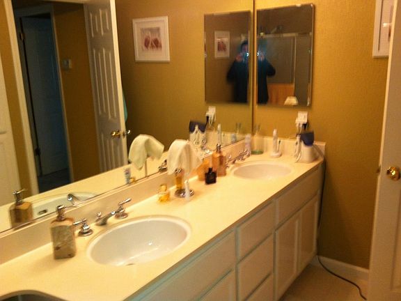 Master bath vanity with two sinks