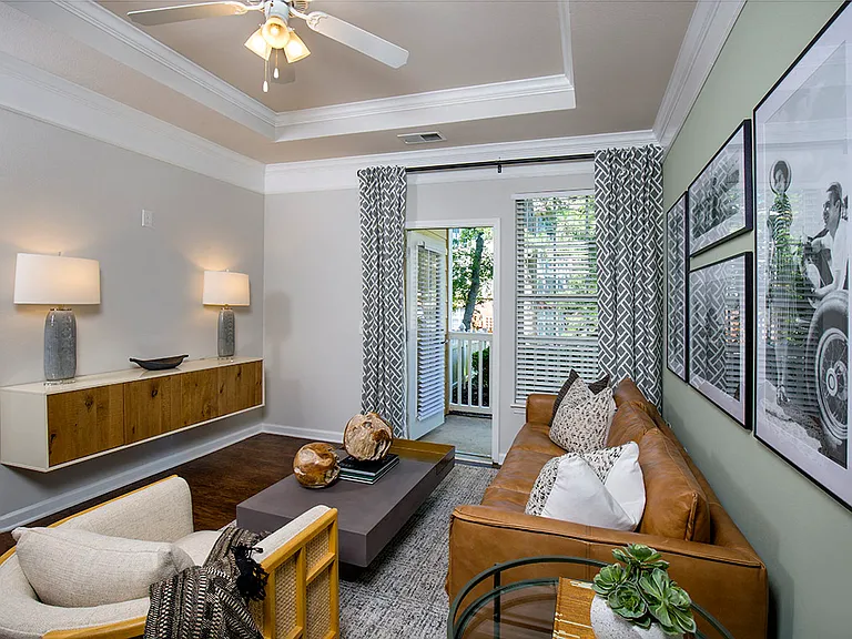 Bright Living Room with Crown Molding