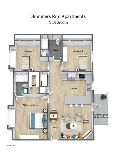 Floor plan Summers Run Apartments - 3 Bed