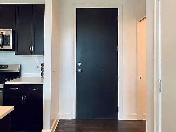 Condo Entryway- Kitchen(left), Entry to Half-Bath (right), Coat Closet (right).