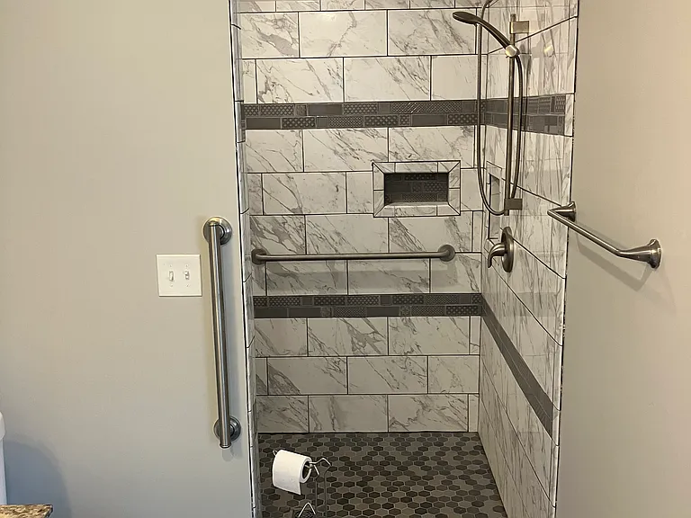 Curbless shower in master bathroom