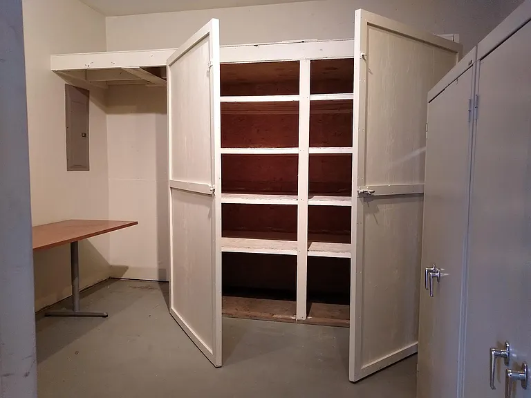 Built in shelves in storage room.