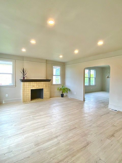 A giant living room provides plenty of space to relax or entertain. A large closet gives a convenient space to store all that winter and summer gear with easy access.