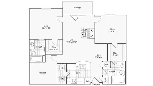Floor plan 2 bed/2 bath-1347 sqft