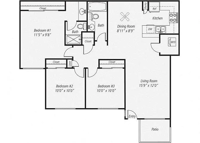 Floor plan Three Bedroom Renovated