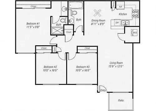 Floor plan Three Bedroom Renovated