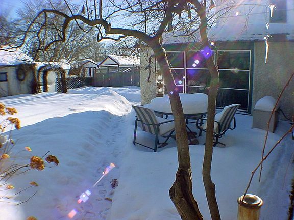 Great back yard. 3 season porch and patio!