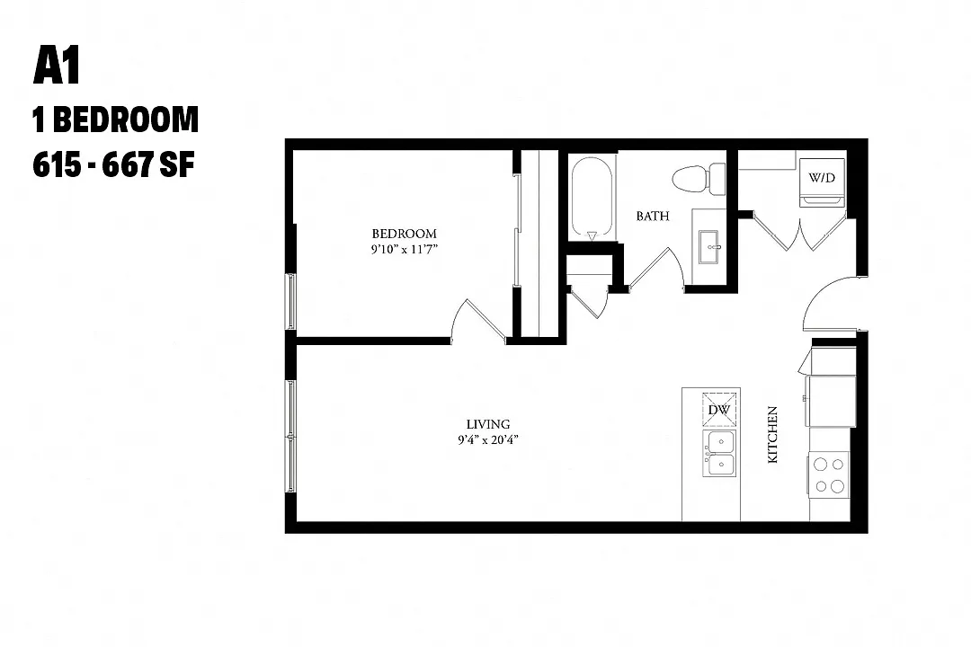 Floor plan One Bedroom A1