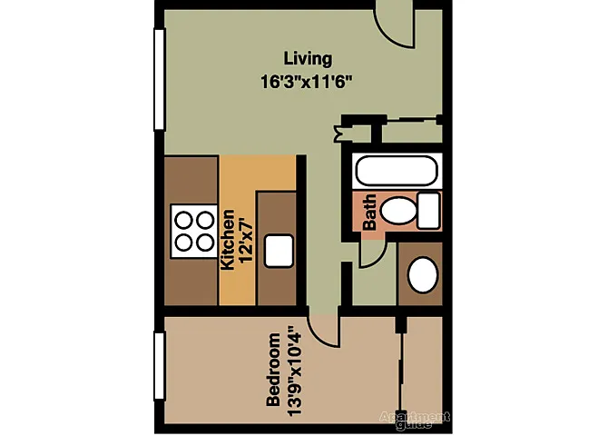 Floor plan ONE BEDROOM - GOLDEN ARMS