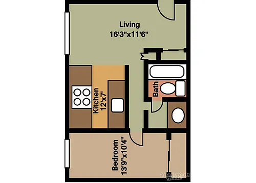 Floor plan ONE BEDROOM - GOLDEN ARMS
