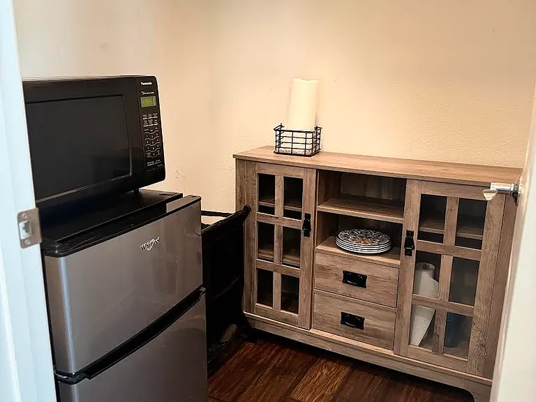 Casita has mini-fridge, microwave and storage for guests.